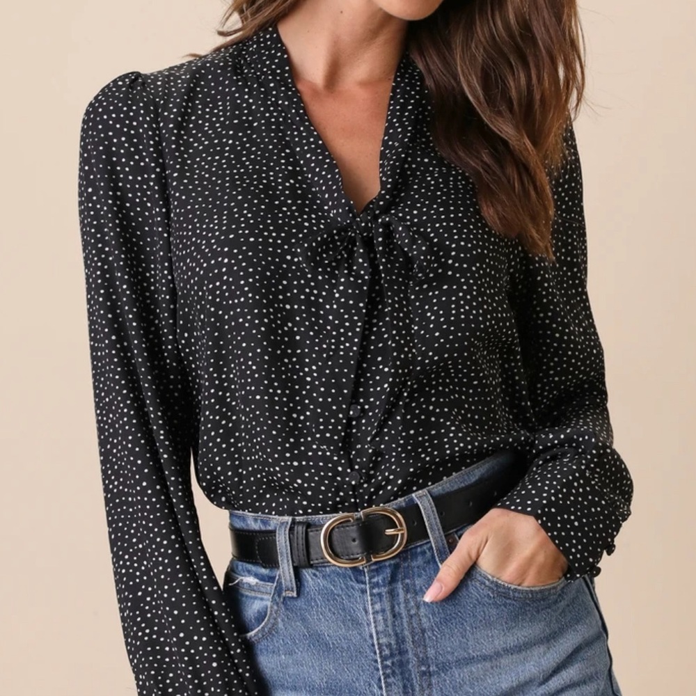 Purple Polka Dot Button Up Blouse